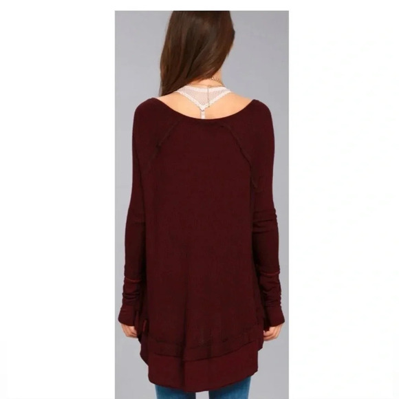 WE THE FREE Burgundy Thermal Long Sleeve V-Neck Top Small‎ - Picture 2 of 11